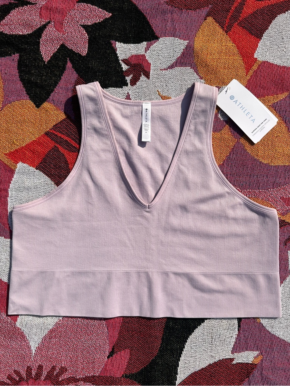 Athleta Dusty Lavender V-Neck Aurora Ribbed Crop Tank NWT